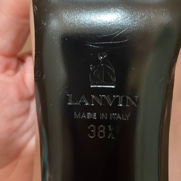 Lanvin Paris open toe platform heel sandals, nude and black with studded vamp - Picture 11 of 14